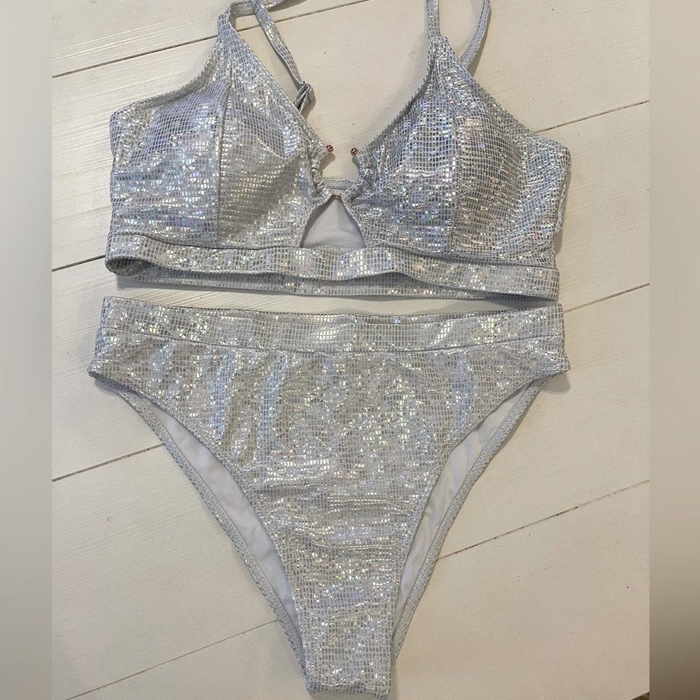 Silver SHEIN two piece swimwear NWOT